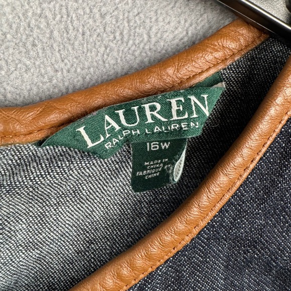 Lauren Ralph Lauren Denim Dress with Leather‎ Trim Size 16W Sleeveless Sheath - Picture 3 of 7